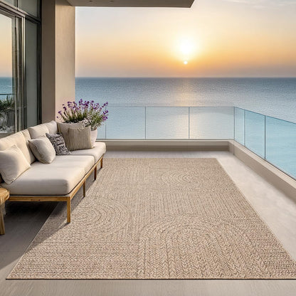 the carpet Kansas - robust indoor and outdoor carpet in natural jute look, weatherproof, suitable for patio and garden, approx. 120 x 170 cm