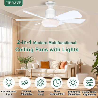 Ceiling Fan with Lights and Remote 2026 New Ceiling Fans LED 40W 3 Speeds Modern Fan Light Dimmable 3 Color Light Bulb Fan for Bedroom, Living Room, Closet, Garage, Kitchen(White)