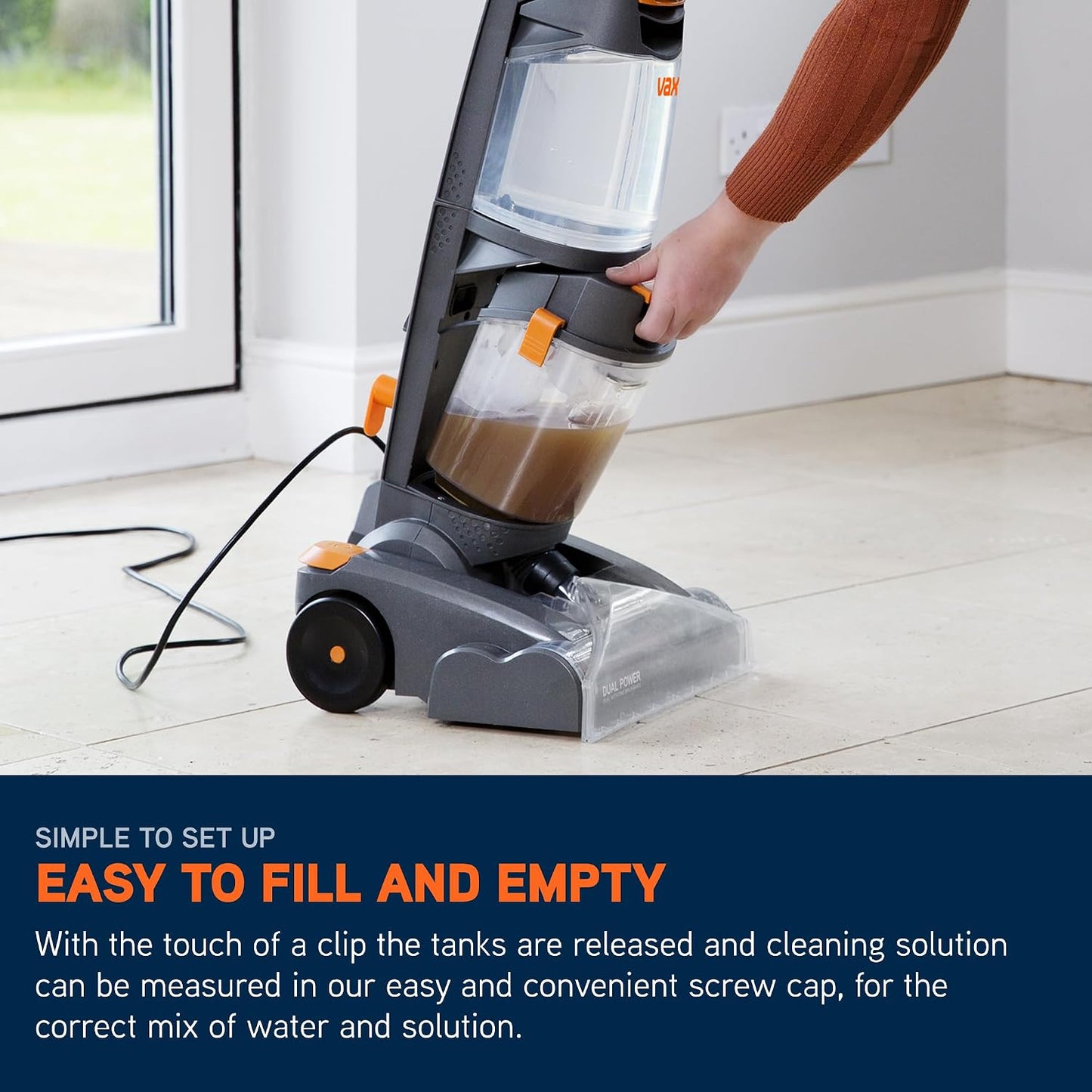 Vax Dual Power Carpet Cleaner Machine, Upright Portable Carpet and Rug Shampooer Washer, Included Solution, Easy to Carry, Orange, 800W, 5.8kg W86-DP-B