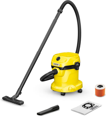 KÄRCHER Wet and Dry Vacuum Cleaner WD 2 Plus, blowing function, power: 1000w, incl. cartridge filter, floor and crevice nozzle, Yellow, plastic container: 12 l, suction hose: 1.8 m