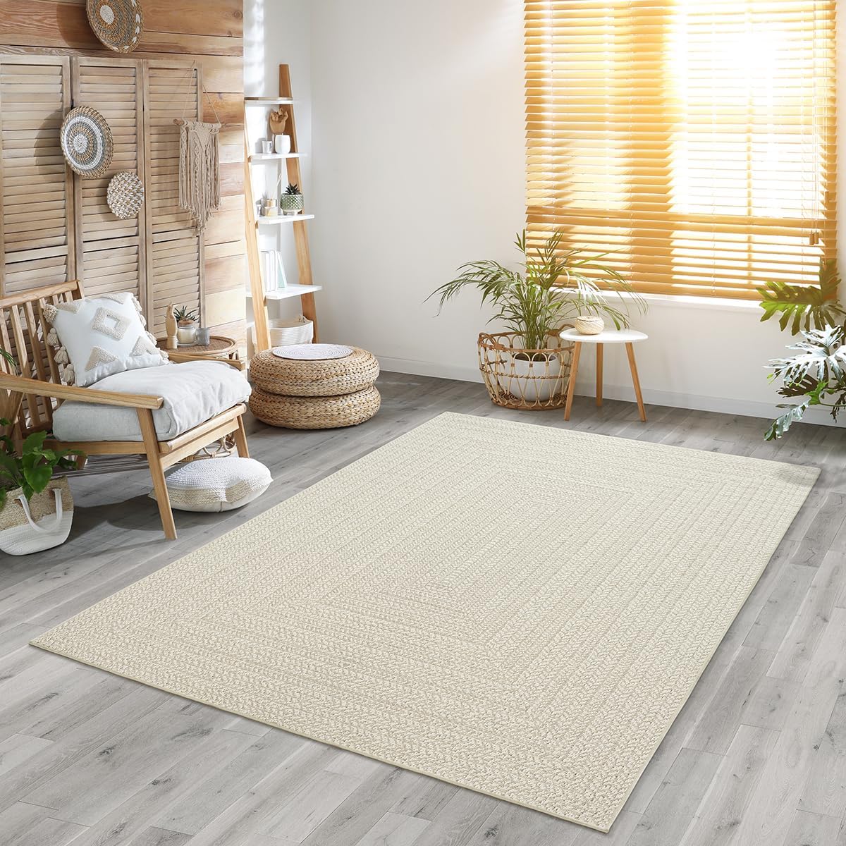 the carpet Kansas - robust indoor and outdoor carpet in natural jute look, weatherproof, suitable for patio and garden, approx. 120 x 170 cm