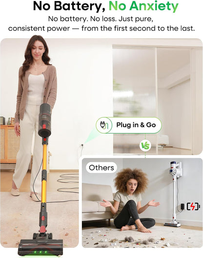 FAMIVAC FV2 Corded Vacuum Cleaner 65Kpa/600W, Powerful Hoover with Mattress Brush & Anti Hair Wrap, 1.3KG Lightweight, 7M Cord, 1.5L, GreenLight & Self-Standing Brush for Home Carpet Floor Pet Hair