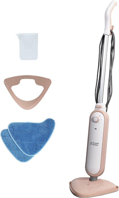 Russell Hobbs Upright Steam Mop, 1.4kW Power, 380ml Water Tank, 30-Second Heat-up, 15-Minute Run-Time, Sealed Hard Floors, Tiles, Vinyl Flooring, Carpets, Rugs in White & Aqua, RHSM1001-G