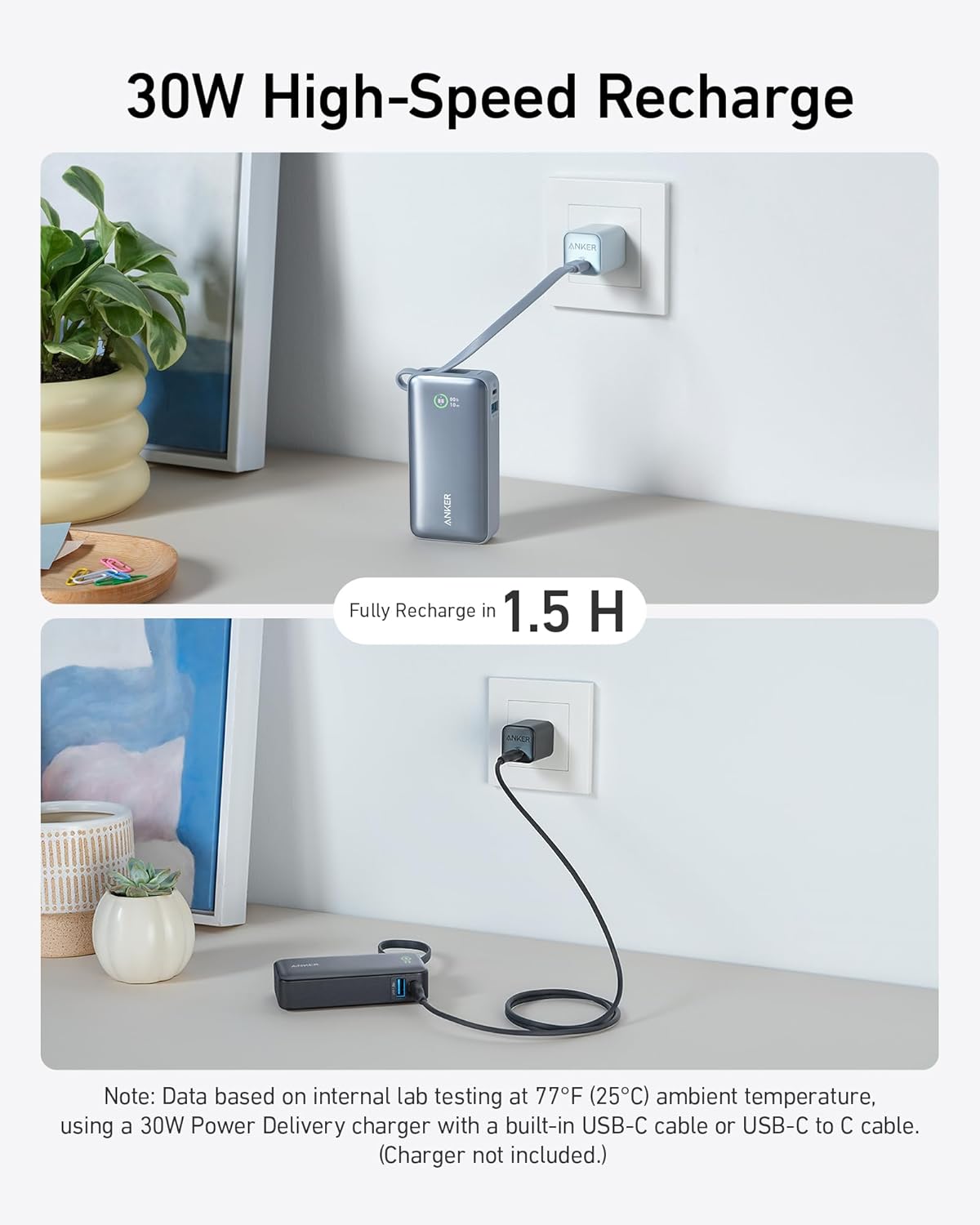 Anker Nano 10,000mAh Power Bank – 30W with Built-In USB-C Cable