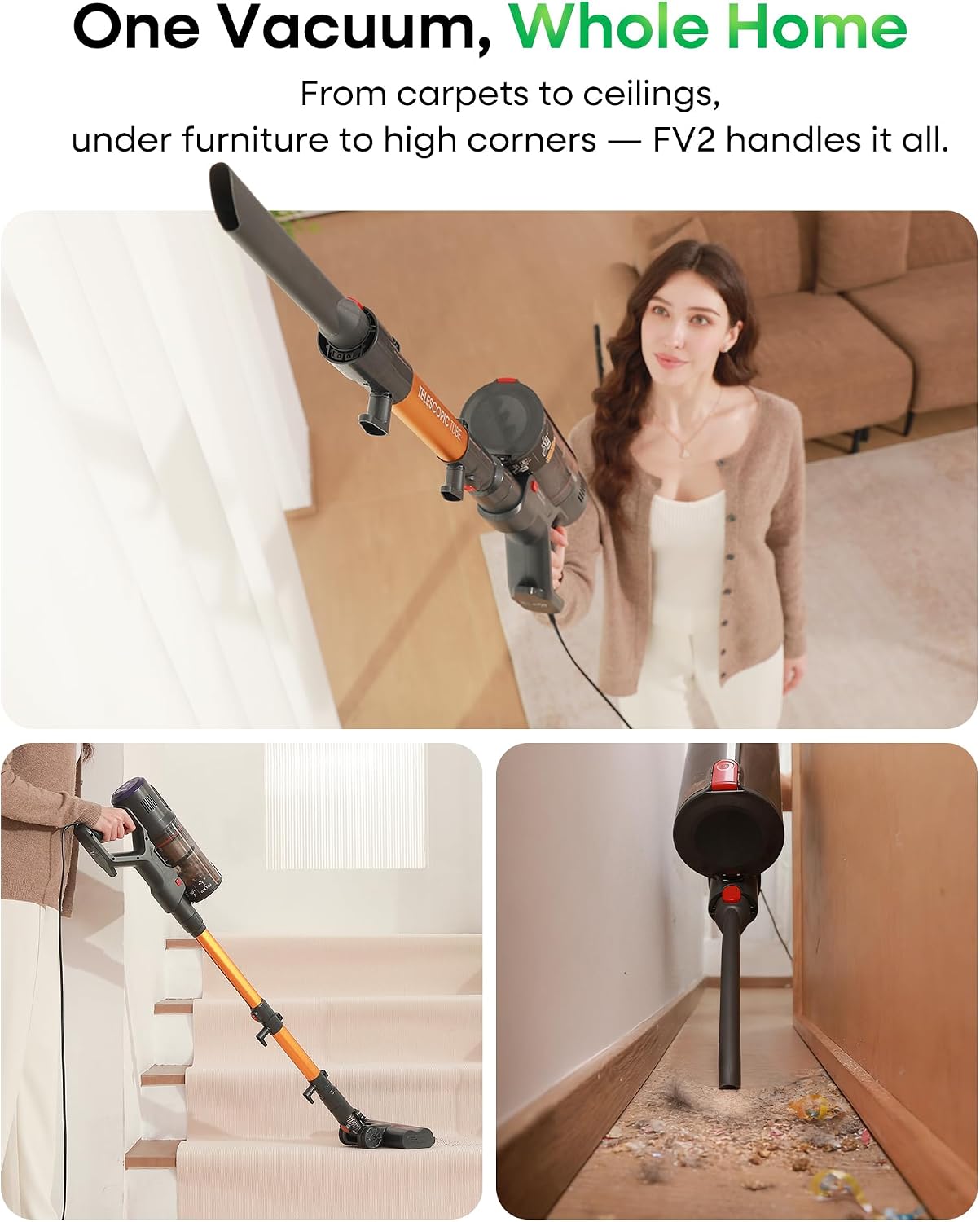 FAMIVAC FV2 Corded Vacuum Cleaner 65Kpa/600W, Powerful Hoover with Mattress Brush & Anti Hair Wrap, 1.3KG Lightweight, 7M Cord, 1.5L, GreenLight & Self-Standing Brush for Home Carpet Floor Pet Hair