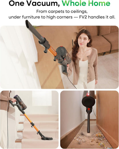 FAMIVAC FV2 Corded Vacuum Cleaner 65Kpa/600W, Powerful Hoover with Mattress Brush & Anti Hair Wrap, 1.3KG Lightweight, 7M Cord, 1.5L, GreenLight & Self-Standing Brush for Home Carpet Floor Pet Hair