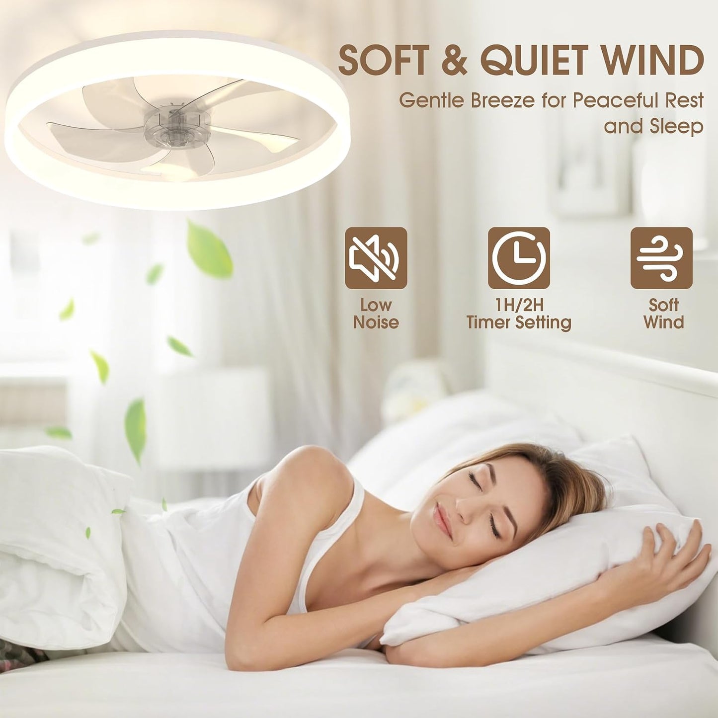 NIORSUN 50cm Ceiling Fans with Lights and Remote, 6 Speeds Modern Smart LED Ceiling Fan Light, 3000K-6500K Dimmable Quiet Fan Lights Ceiling for Bedroom Living Room Dining Room (White)