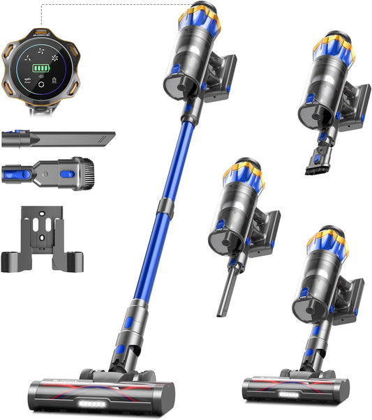 600W 50kPa 70Mins Cordless Vacuum Cleaner, 1.8L Self-Standing Anti-Tangle Vacuum cleaners for Home with OLED Touch Screen, Wall-Mounted Charging, for Pet Carpet Car Hardwood Floor
