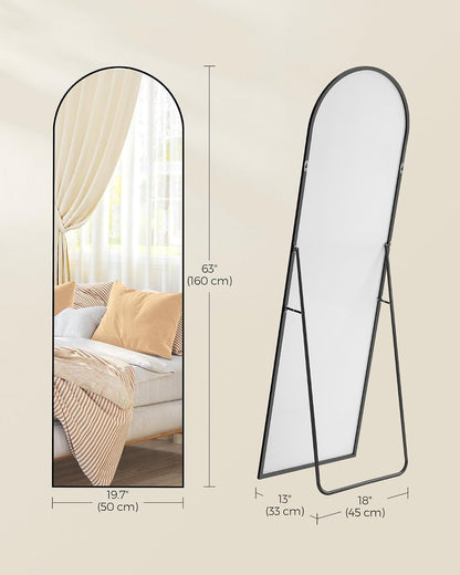 SONGMICS Full Length Mirror, 160 x 50 cm, Arched Full Body Mirror with Stand, Aluminium Alloy Frame, Tempered Glass, for Bedroom, Living Room, Cloakroom, Ink Black LFM031B01