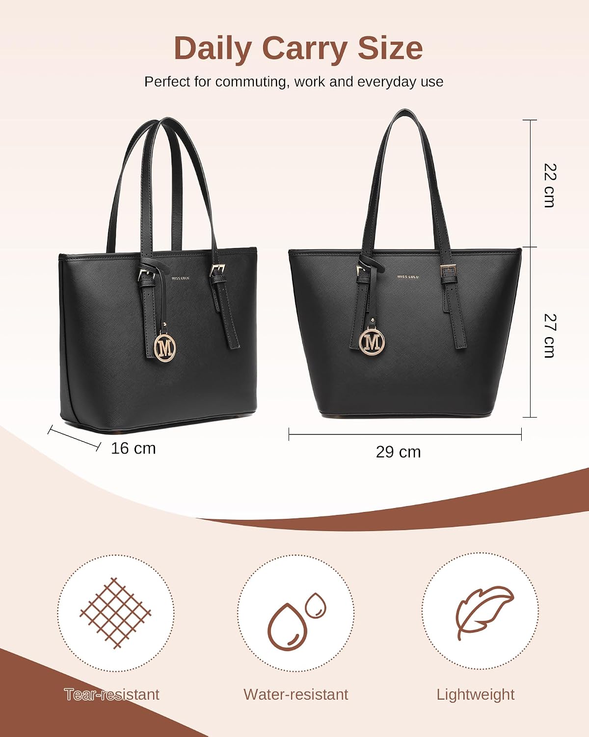 Miss Lulu Women's Waterproof Laptop Tote Bag