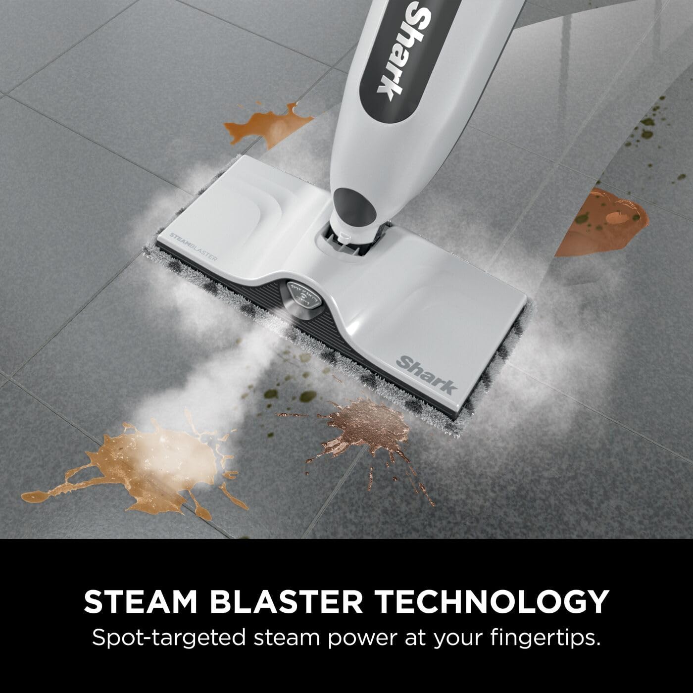 Shark SteamSpot with Steam Blaster Technology for Hard Floors, Lightweight steam mop Chemical-Free Cleaning, Removable water tank, Inc. 2x machine-washable Dirt Grip pads, White & Poly Copper S2001UK