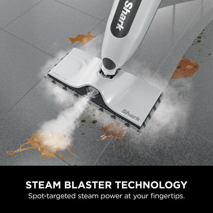 Shark SteamSpot with Steam Blaster Technology for Hard Floors, Lightweight steam mop Chemical-Free Cleaning, Removable water tank, Inc. 2x machine-washable Dirt Grip pads, White & Poly Copper S2001UK