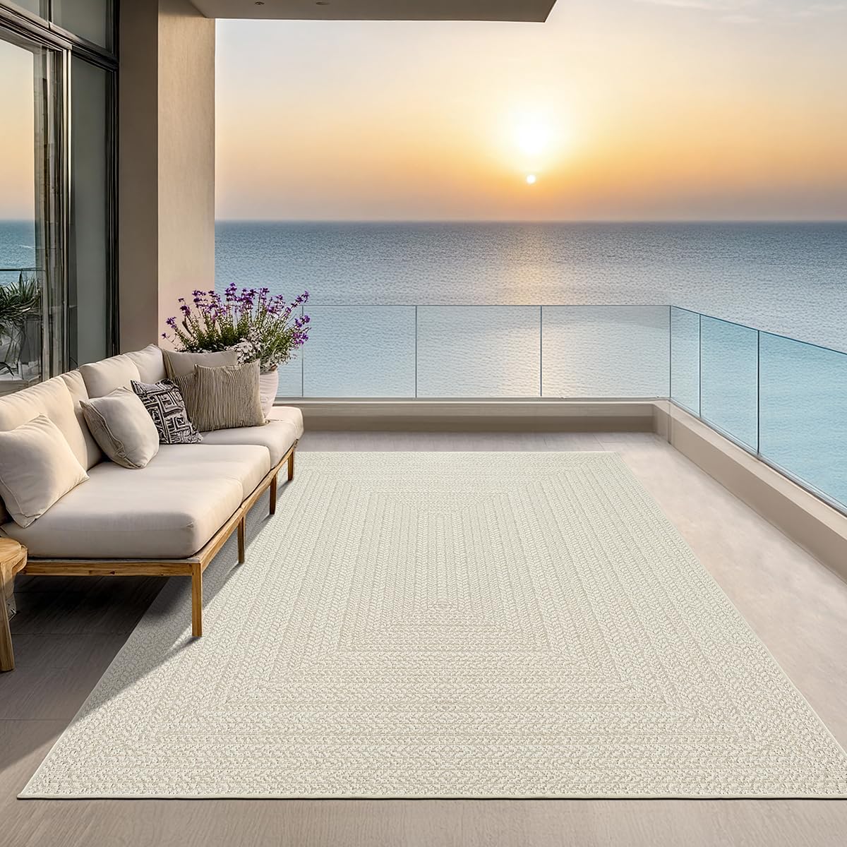 the carpet Kansas - robust indoor and outdoor carpet in natural jute look, weatherproof, suitable for patio and garden, approx. 120 x 170 cm