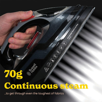 Russell Hobbs Steam Iron [3100W, 210 g/min extra steam boost, 70 g/min steam] Power Steam (350ml, ceramic soleplate, self-cleaning & spray water function, anti-limescale, drip stop) 20630