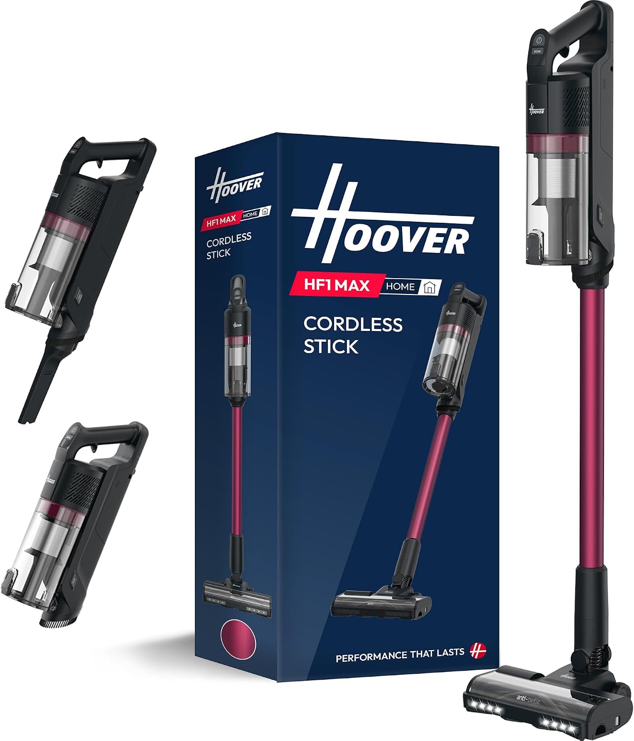 Hoover HF1 Max Cordless Vacuum Cleaner with Anti-Hair Wrap, 50 Min Runtime, 200W Motor, 3-Speed Modes, LED Headlights, Converts to Handheld, Bagless & Easy-Empty [HF1M10H]
