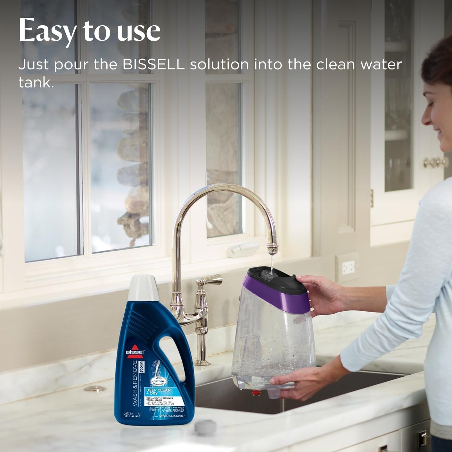 BISSELL Wash & Remove Deep Clean + Oxy Formula 1.5L 1265E | For Upright Carpet Cleaners, provides permanent stain removal
