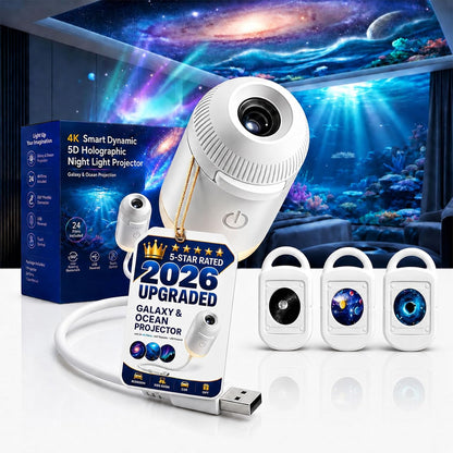HD Smart Dynamic 5D Holographic Night Light Projector, Plug and Play 2-in-1 Galaxy Star and Ocean Projector with 24 Films, 360 Rotating USB Powered Ceiling Light for Bedroom Decor (24 Films)