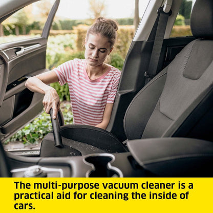 KÄRCHER Wet and Dry Vacuum Cleaner WD 2 Plus, blowing function, power: 1000w, incl. cartridge filter, floor and crevice nozzle, Yellow, plastic container: 12 l, suction hose: 1.8 m