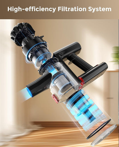 VACTechPro Cordless Vacuum Cleaner, 35KPa/45Mins Stick Vacuum, 6-in-1 Lightweight Powerful Handheld Vacuums with Detachable Battery, Anti-Tangled Upright Vacuum for Pet Hair Carpet Home Stair Car