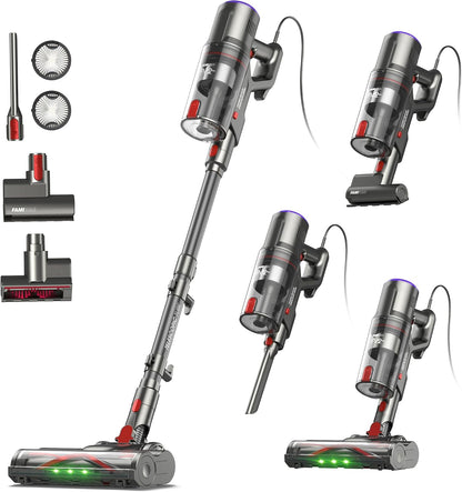 FAMIVAC FV2 Corded Vacuum Cleaner 65Kpa/600W, Powerful Hoover with Mattress Brush & Anti Hair Wrap, 1.3KG Lightweight, 7M Cord, 1.5L, GreenLight & Self-Standing Brush for Home Carpet Floor Pet Hair