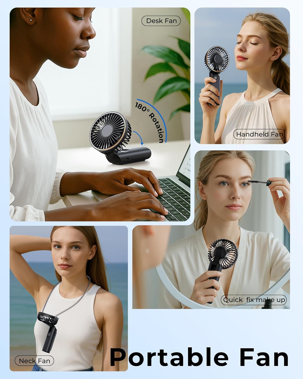 TUNISE Handheld Fan Rechargeable, Portable Fan with 4000mAh, Hand Fan with LED Display, 180° Adjustable, 6 Speed Travel Fan & Power Bank for Home Office Bedroom Outdoor
