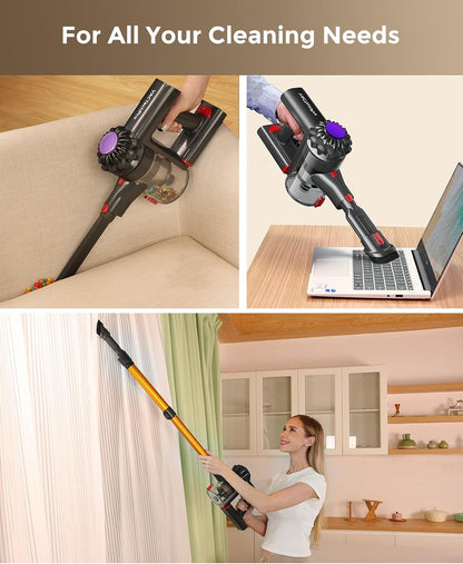 VACTechPro Cordless Vacuum Cleaner, 35KPa/45Mins Stick Vacuum, 6-in-1 Lightweight Powerful Handheld Vacuums with Detachable Battery, Anti-Tangled Upright Vacuum for Pet Hair Carpet Home Stair Car