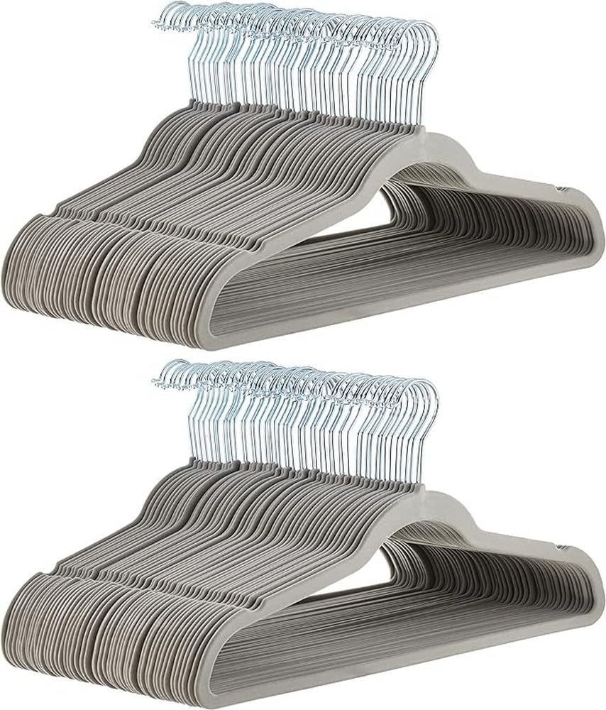 Amazon Basics Slim Velvet Non-Slip Suit Hangers - 30-Pack, Black/Silver
