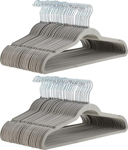 Amazon Basics Slim Velvet Non-Slip Suit Hangers - 30-Pack, Black/Silver