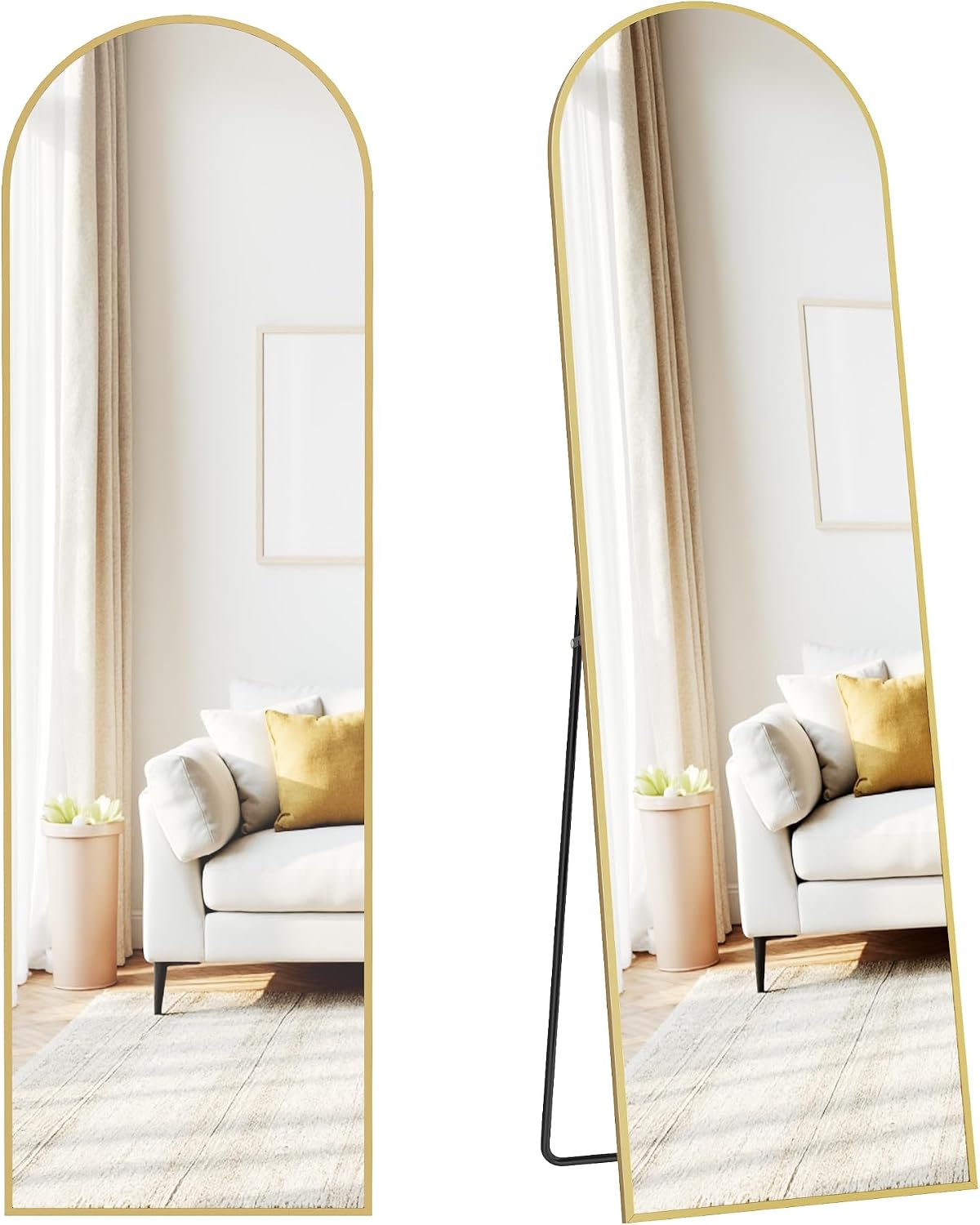 SONGMICS Full Length Mirror, 160 x 50 cm, Arched Full Body Mirror with Stand, Aluminium Alloy Frame, Tempered Glass, for Bedroom, Living Room, Cloakroom, Ink Black LFM031B01