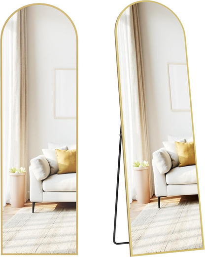 SONGMICS Full Length Mirror, 160 x 50 cm, Arched Full Body Mirror with Stand, Aluminium Alloy Frame, Tempered Glass, for Bedroom, Living Room, Cloakroom, Ink Black LFM031B01