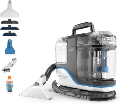 Vax SpotWash Home and Pet Spot Cleaner, Upholstery, Sofa, Stairs, Home, Car, Rug, Stain Cleaning Small Handheld Shampooer Machine, Additional Solution, SpinScrub and Tools, 4.5kg, Grey/Cyan, CDSW-MPDP
