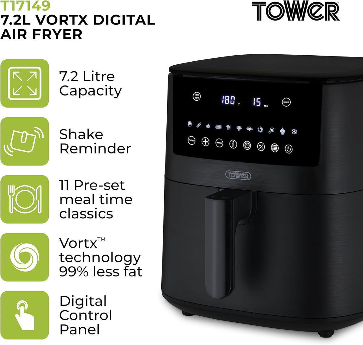Tower Vortx 7.2L Digital Air Fryer – 11 Presets