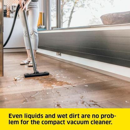 KÄRCHER Wet and Dry Vacuum Cleaner WD 2 Plus, blowing function, power: 1000w, incl. cartridge filter, floor and crevice nozzle, Yellow, plastic container: 12 l, suction hose: 1.8 m
