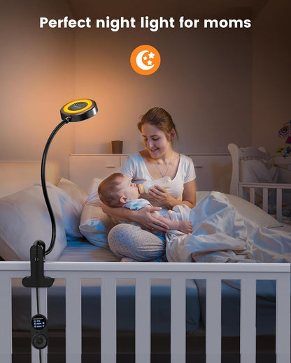 Glocusent Clip on Light, 72 LED Bedside Light with 3 Colors & 5 Brightness, Flexible with Amber Night Light, 30/60Min Timer, Eye Caring, for Bed/Reading/Studying/Working (Black with Adapter) | 5 levels, soft light for eyes, timer, flexible setting, stable