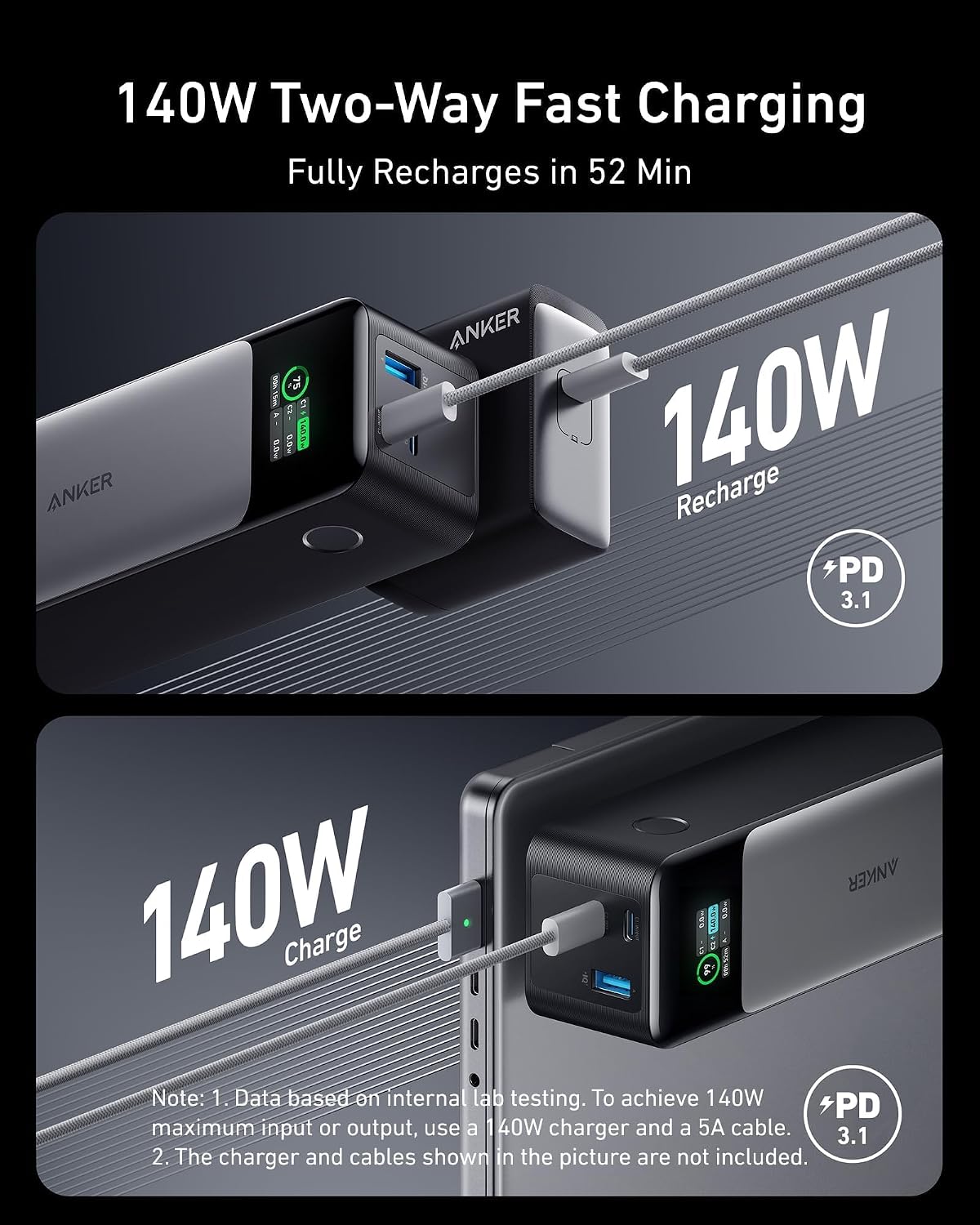 Anker 737 Power Bank – 24,000mAh, 140W with Smart Display