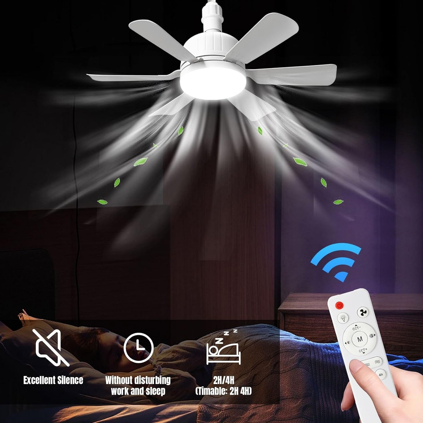 46cm Ceiling Fan Light Bulb Bayonet Fitting, Ceilings Fans with Light & Remote Control, Ceiling Fans Lights Dimmable, E27/B22 Ceilings Lamp with 3 Speeds & 3 Color Temperatures (White-B22)