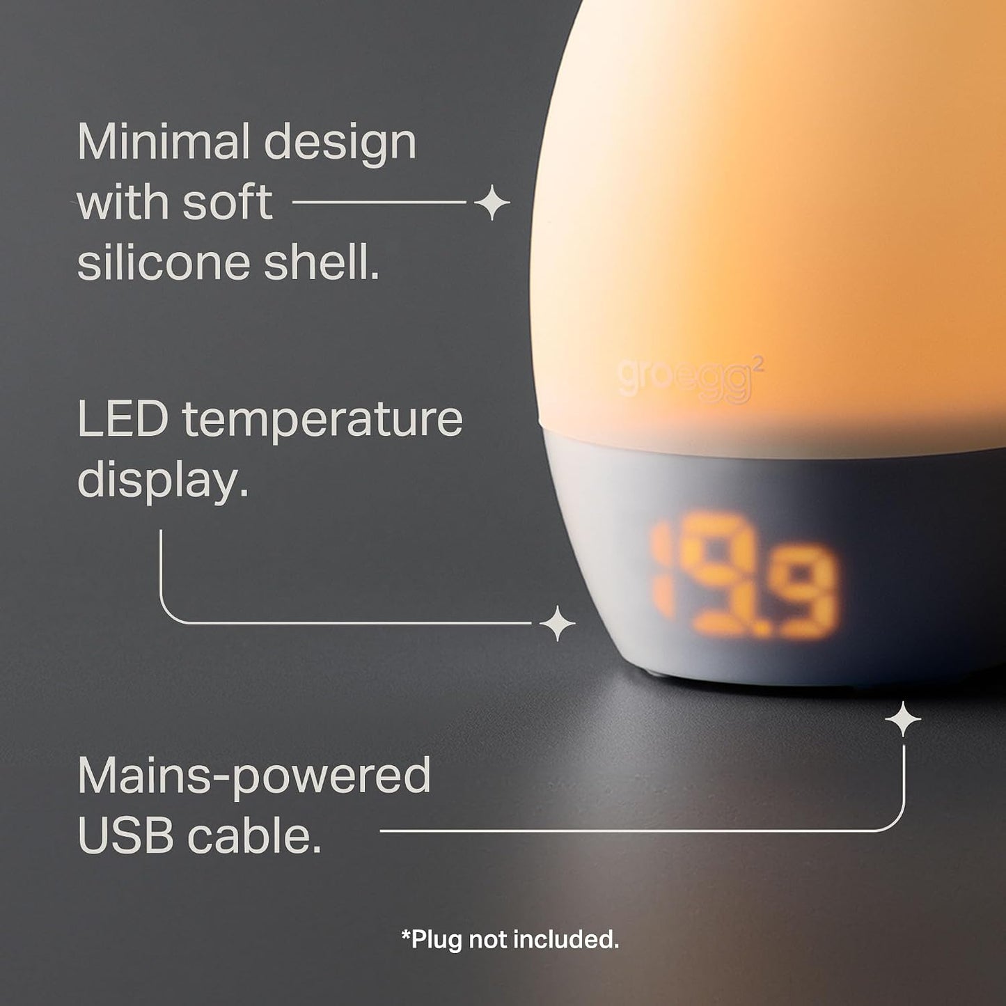 Tommee Tippee GroEgg2, Toddler Nightlight, LED Colour-Changing with Digital Room Temperature Display for Safer Sleep, Adjustable Brightness, Silicone Shell, USB Rechargeable