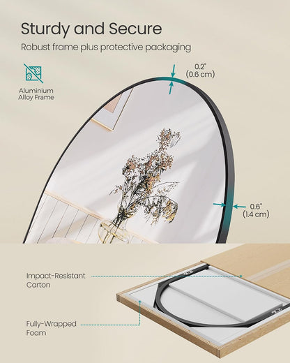 SONGMICS Full Length Mirror, 160 x 50 cm, Arched Full Body Mirror with Stand, Aluminium Alloy Frame, Tempered Glass, for Bedroom, Living Room, Cloakroom, Ink Black LFM031B01