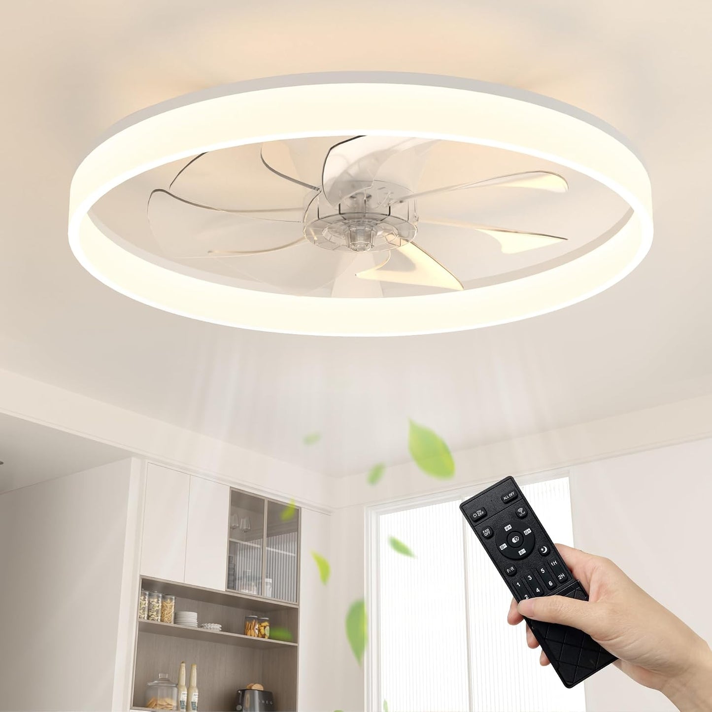 NIORSUN 50cm Ceiling Fans with Lights and Remote, 6 Speeds Modern Smart LED Ceiling Fan Light, 3000K-6500K Dimmable Quiet Fan Lights Ceiling for Bedroom Living Room Dining Room (White)