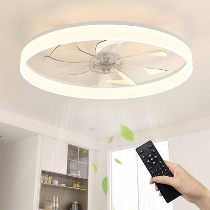 NIORSUN 50cm Ceiling Fans with Lights and Remote, 6 Speeds Modern Smart LED Ceiling Fan Light, 3000K-6500K Dimmable Quiet Fan Lights Ceiling for Bedroom Living Room Dining Room (White)