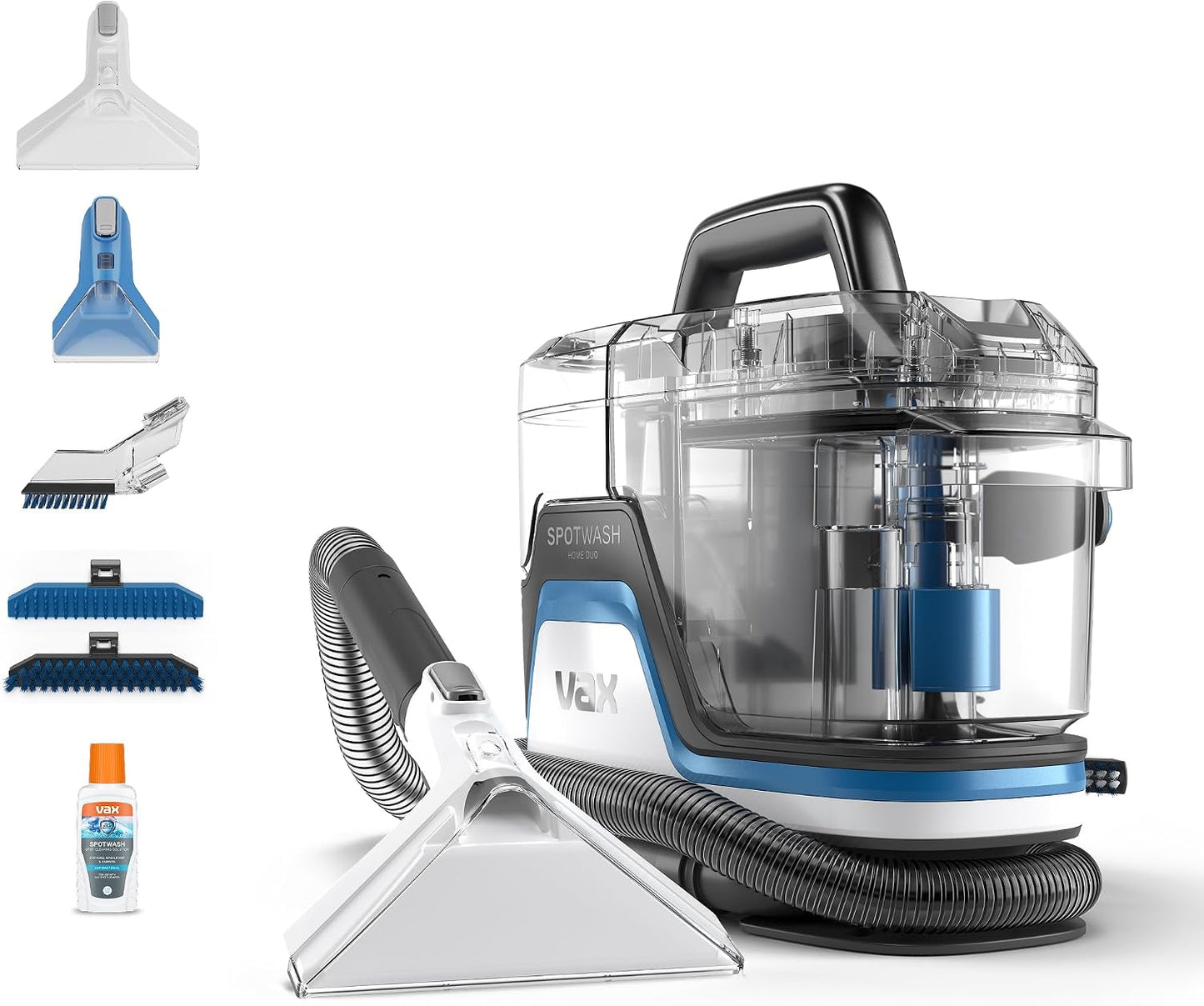Vax SpotWash Home and Pet Spot Cleaner, Upholstery, Sofa, Stairs, Home, Car, Rug, Stain Cleaning Small Handheld Shampooer Machine, Additional Solution, SpinScrub and Tools, 4.5kg, Grey/Cyan, CDSW-MPDP