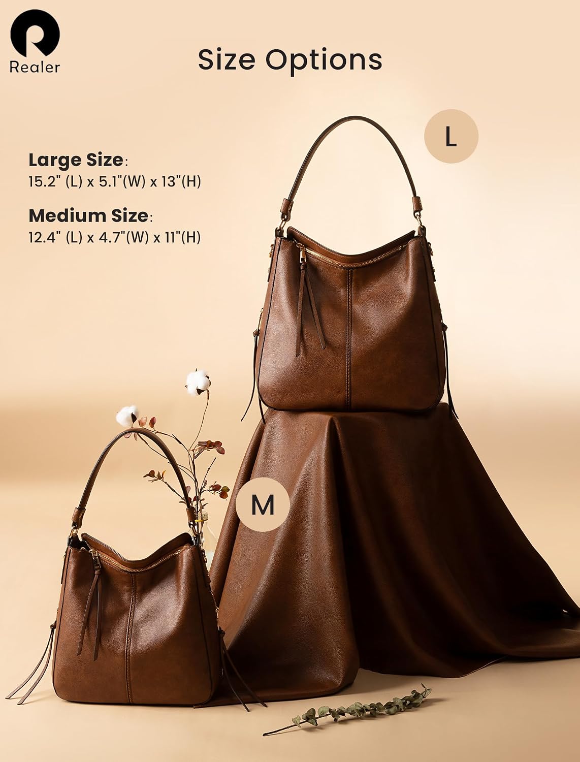 Realer Women's Faux Leather Hobo Crossbody Bag in Large-15.2 Inch