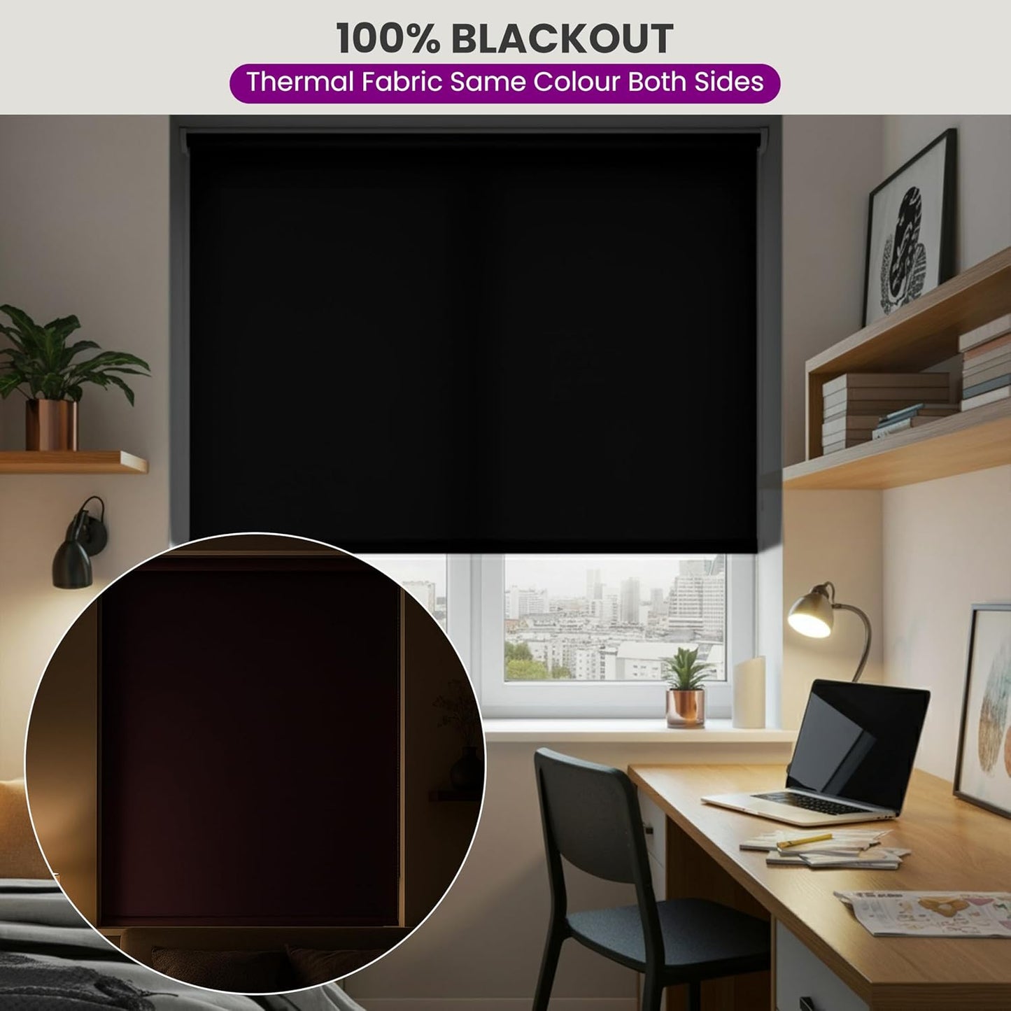FURNISHED Roller Blinds Thermal Blackout Roller Blind - Trimmable Insulated UV Protection Child Safe Easy Fit Home Office Window Blinds, Dark Grey, 70 cm Wide x 165 cm Long