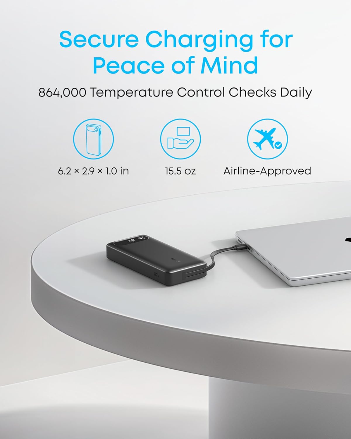 Anker 20,000mAh Power Bank with Built-In USB-C Cable – 87W