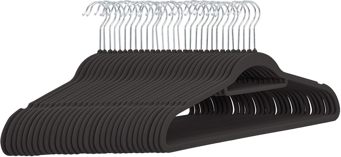 Amazon Basics Slim Velvet Non-Slip Suit Hangers - 30-Pack, Black/Silver
