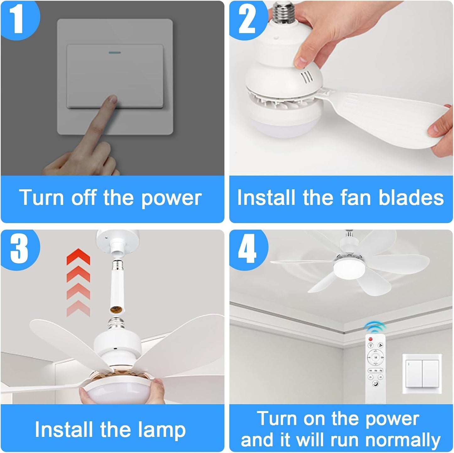 52CM Ceiling Fans with Lights and Remote Control, 40W E27 Screw-In Light Bulb Fan with 3 Speeds & 3 Color, Timer Function, Dimmable 3000K-6500K, Ceiling Fan Light for Bedroom, Living Room, Kitchen