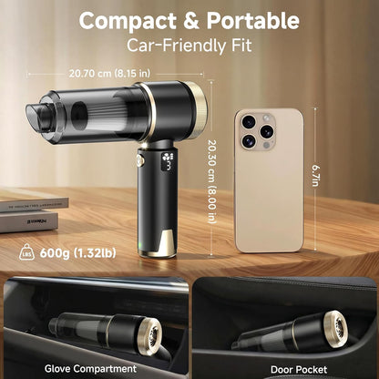 4-in-1 Handheld Vacuum Cleaner 22000Pa,6000mAh Cordless Car Vacuum cleaner with 130,000 RPM Brushless Motor,Upgraded Dust Cup & LED Display,Blow/Inflate/Deflate Function for Home Car Cleaning