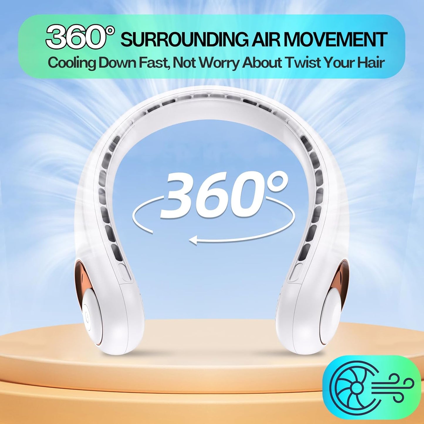 Neck Fan, Portable Bladeless Neck Fans with LED Display, 360° Airflow, 4000mAh Rechargeable Battery, Super Quiet Hands-Free Personal Wearable Fan for Indoor Outdoor, Snowy