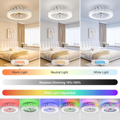 Ateroll Ceiling Fans with Lights, 46CM RGB Fan Ceiling Lights with Remote Control, 6 Speeds Quiet Fan with Timer and Memory, 3000K-6500K Dimmable LED Modern Fan Light for Bedroom Kitchen Living Room