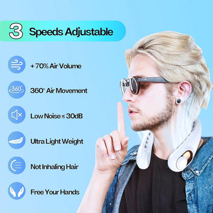 Neck Fan, Portable Bladeless Neck Fans with LED Display, 360° Airflow, 4000mAh Rechargeable Battery, Super Quiet Hands-Free Personal Wearable Fan for Indoor Outdoor, Snowy